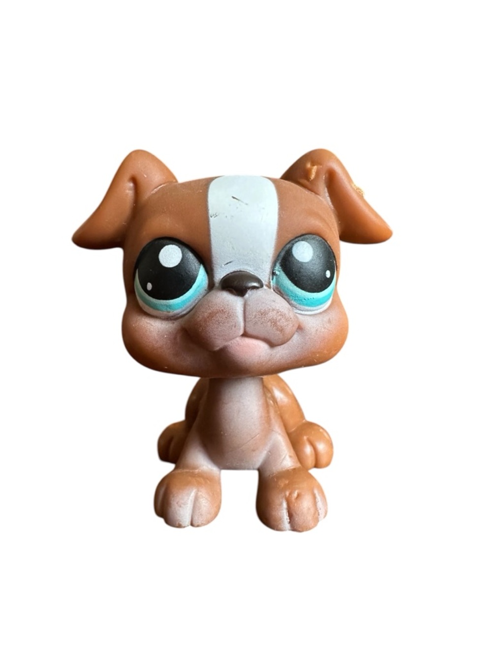 Littlest Pet Shop LPS #83 Boxer Puppy Dog Brown white Blue Eyes Hasbro